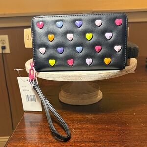 NWT Betsey Johnson Rainbow 3D Heart Studded Wristlet Zip Wallet  Kitsch